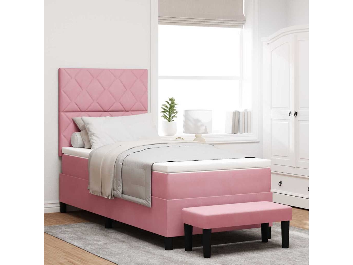 Vidaxl Cama Box Com Cabeceira Rosa 200 X 90 Cm Veludo