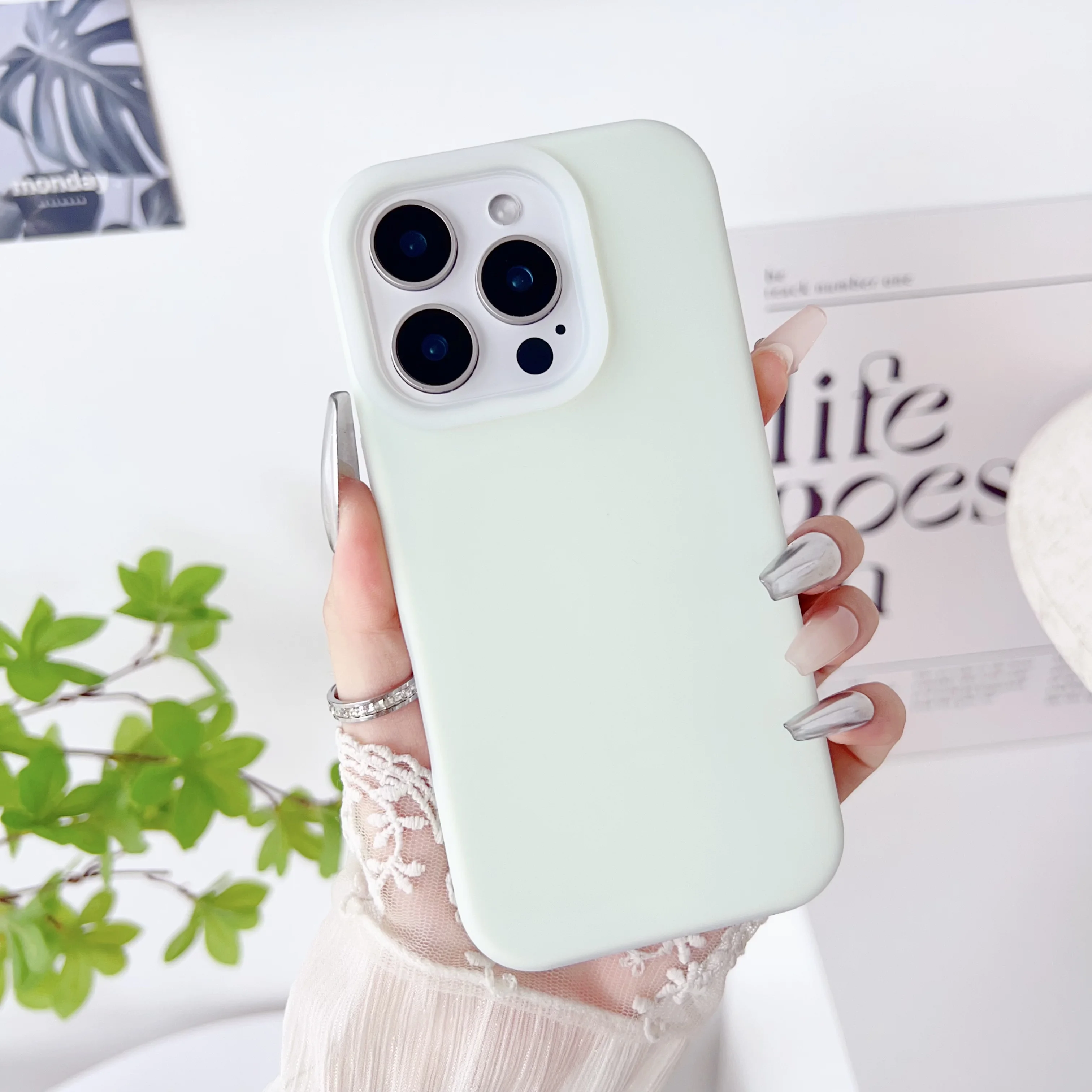Capa De Silicone Líquido Para Iphone 16 Plus (verde Claro), Macia E Fosca, À Prova De Choque.