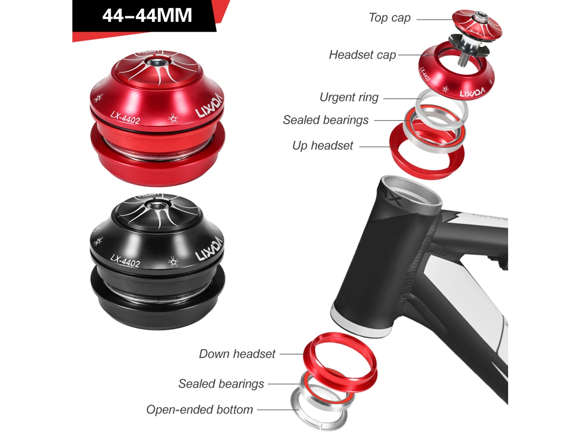 Cabeçote Mali CNC, alumínio, 44mm, com rolamentos selados, para mtb e estrada