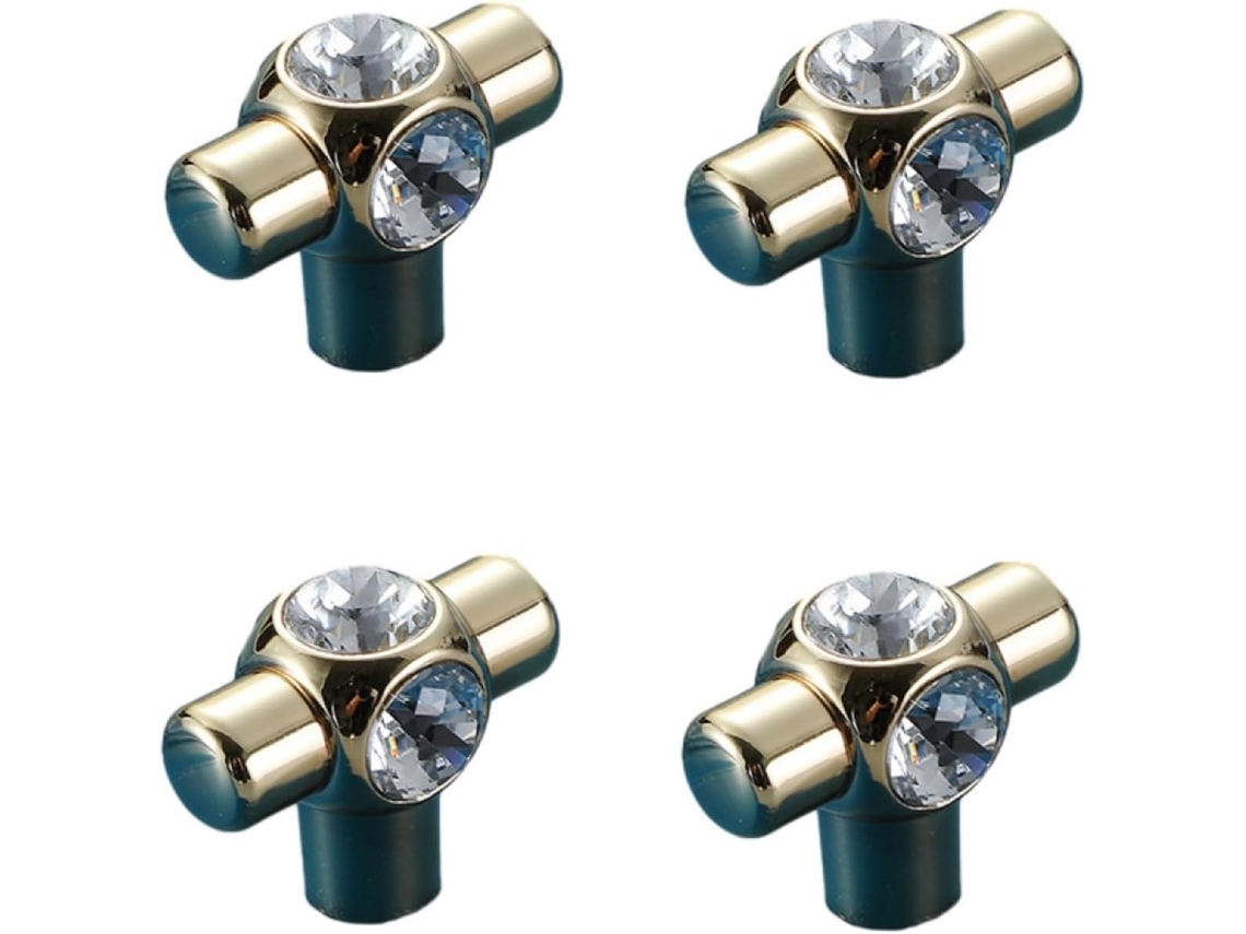 Puxadores De Armário Com Furo Único 4 Peças E Duplo 2 Em Dourado, Com Acabamento Em Cristal, Modelo 6733-dourado