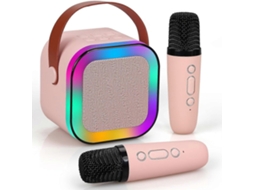 Mini Máquina De Karaokê Para Crianças E Adultos, Caixa De Som Bluetooth Portátil Com 2 Microfones Sem Fio, Rosa. Aquaforge
