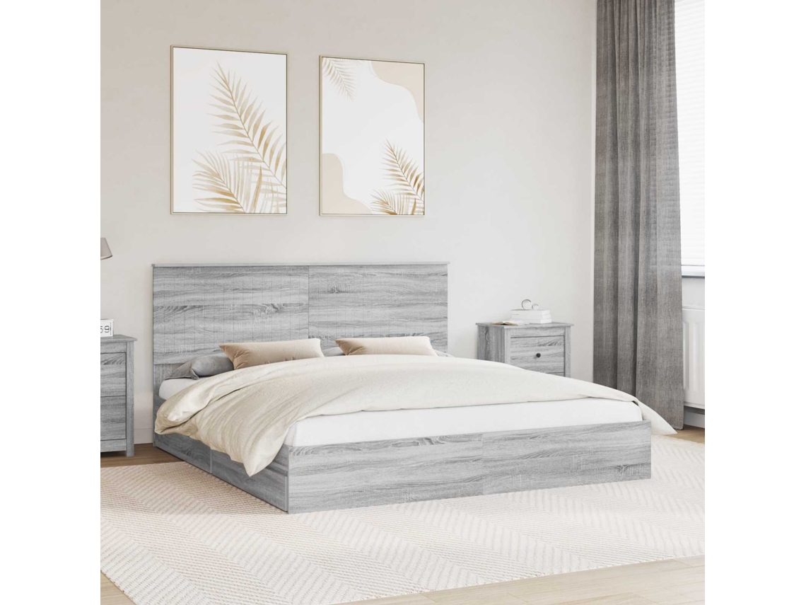 Vidaxl Cama Com Armazenamento Com Cabeceira Cinza Sonoma 180 X 200 Cm