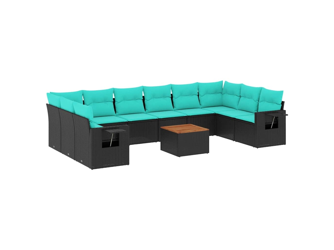 Conjunto de Sofá de Jardim, 11 Peças, Almofadas, Rattan Preto MAISON EXCLUSIVE