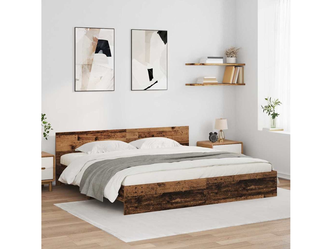Vidaxl Estrutura da Cama com Cabeceira Madeira Antiga 180 X 200 Cm