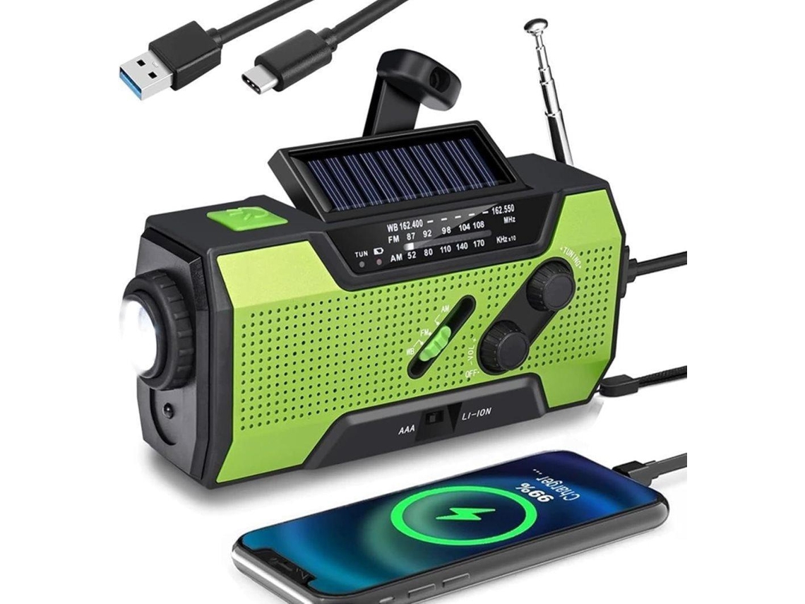 Rádio meteorológico portátil AQUAFORGE, 7400mwh, Solar, Manivela, SOS, Lanterna, USB