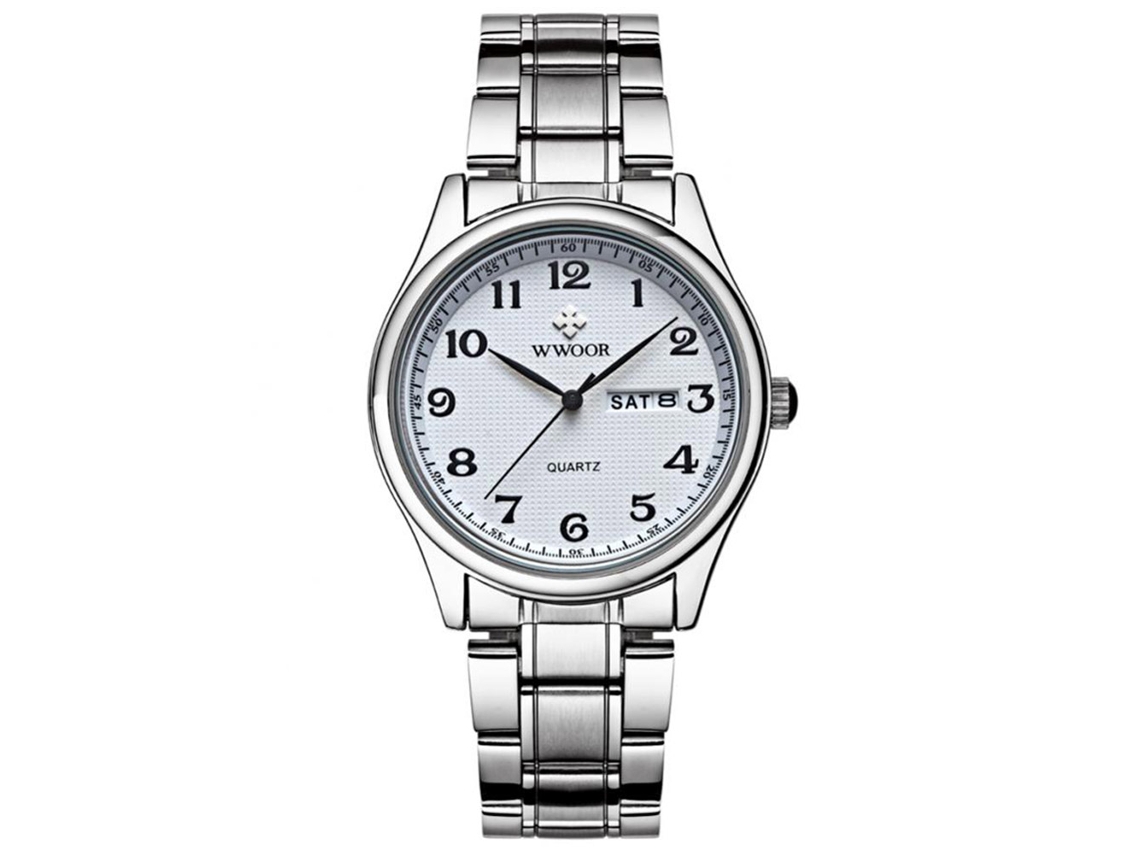 Reloj De Pulsera Para Hombre Acero Inoxidable Impermeable Cuarzo (dial Blanco)