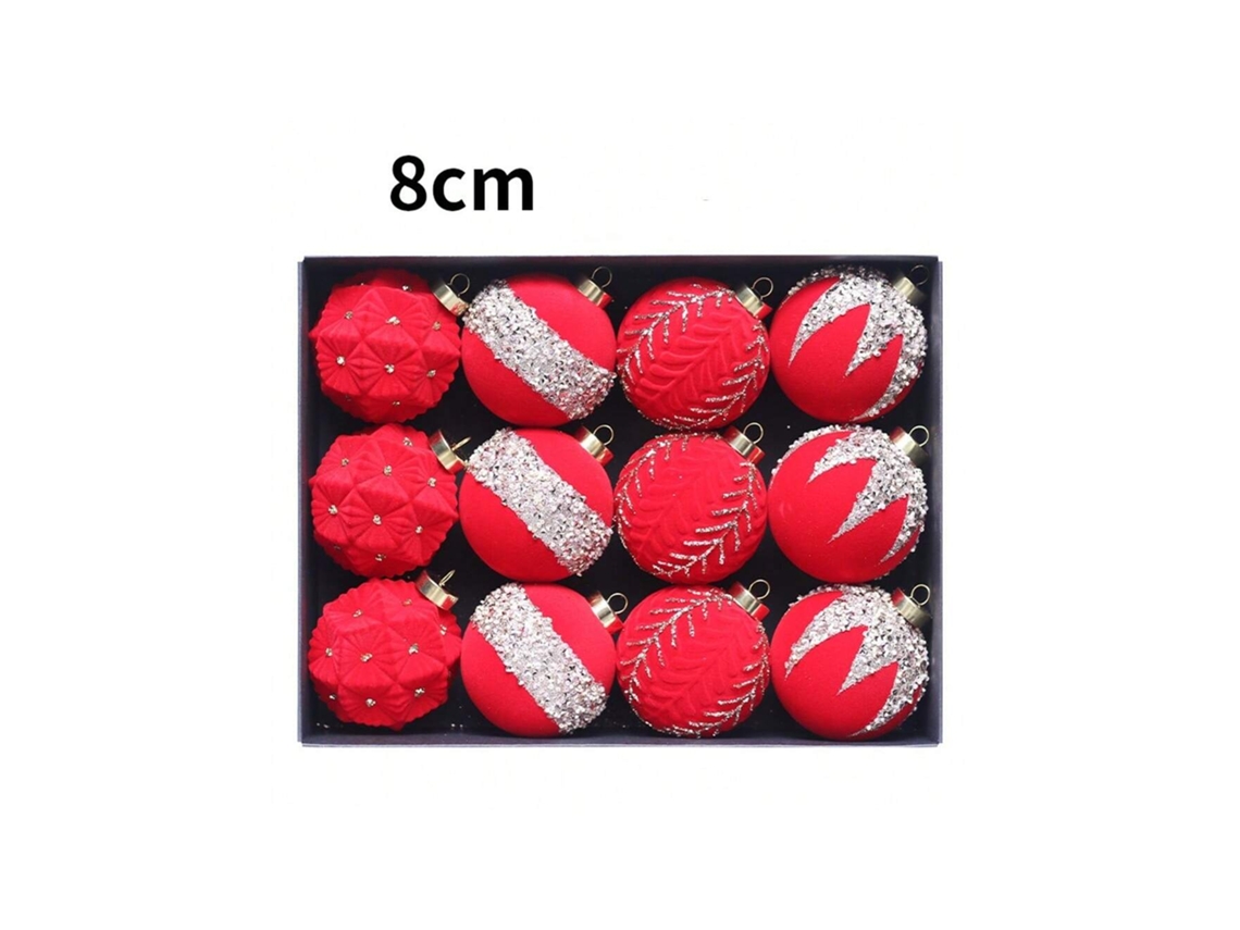 Kit De 12 Bolas De Natal Coloridas Com Flocagem Diamante, 8cm, Pingentes Para Árvore De Natal Igvtrade