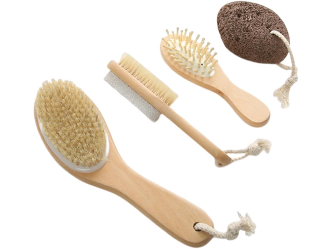 Conjunto De 4 Peças Collbath Para Esfoliação Corporal, Escova Esfoliante Para Os Pés Com Cerdas De Bucha Vegetal E Banho