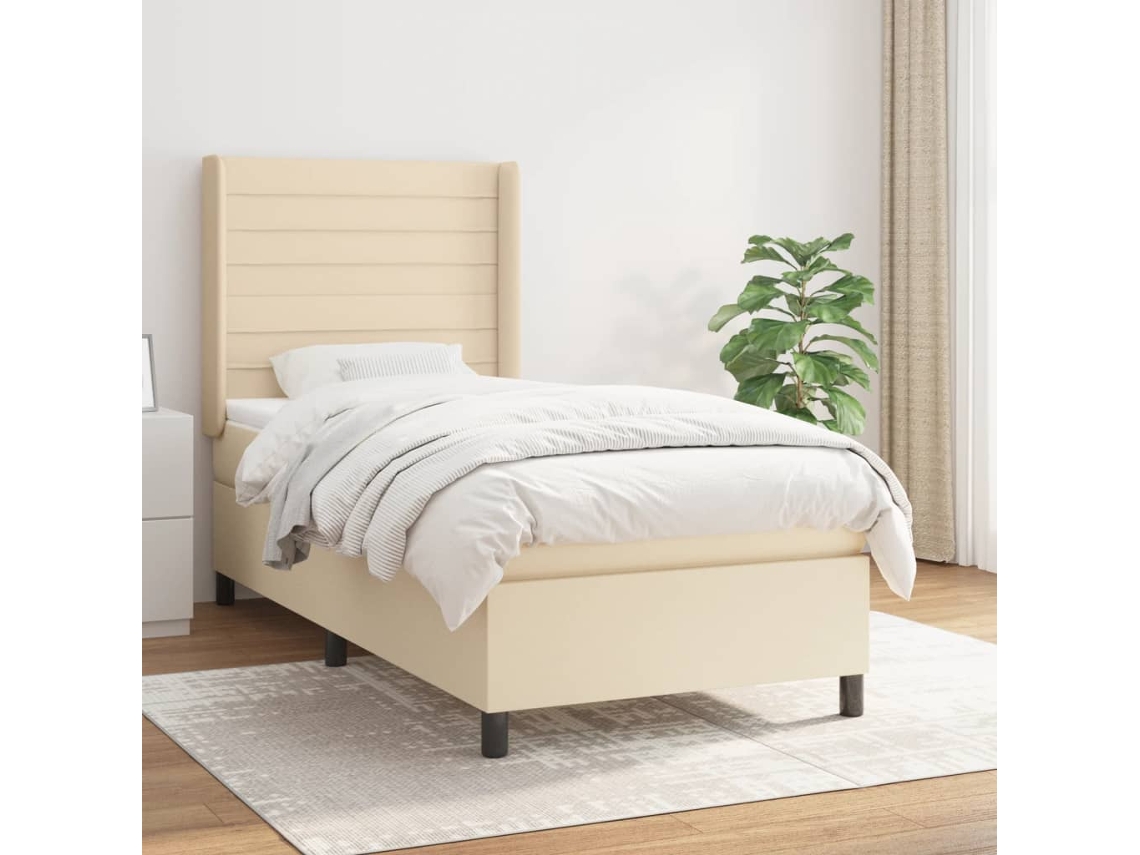 Vidaxl Cama Com Molas/colchão 80x200 Cm Tecido Cor Crème