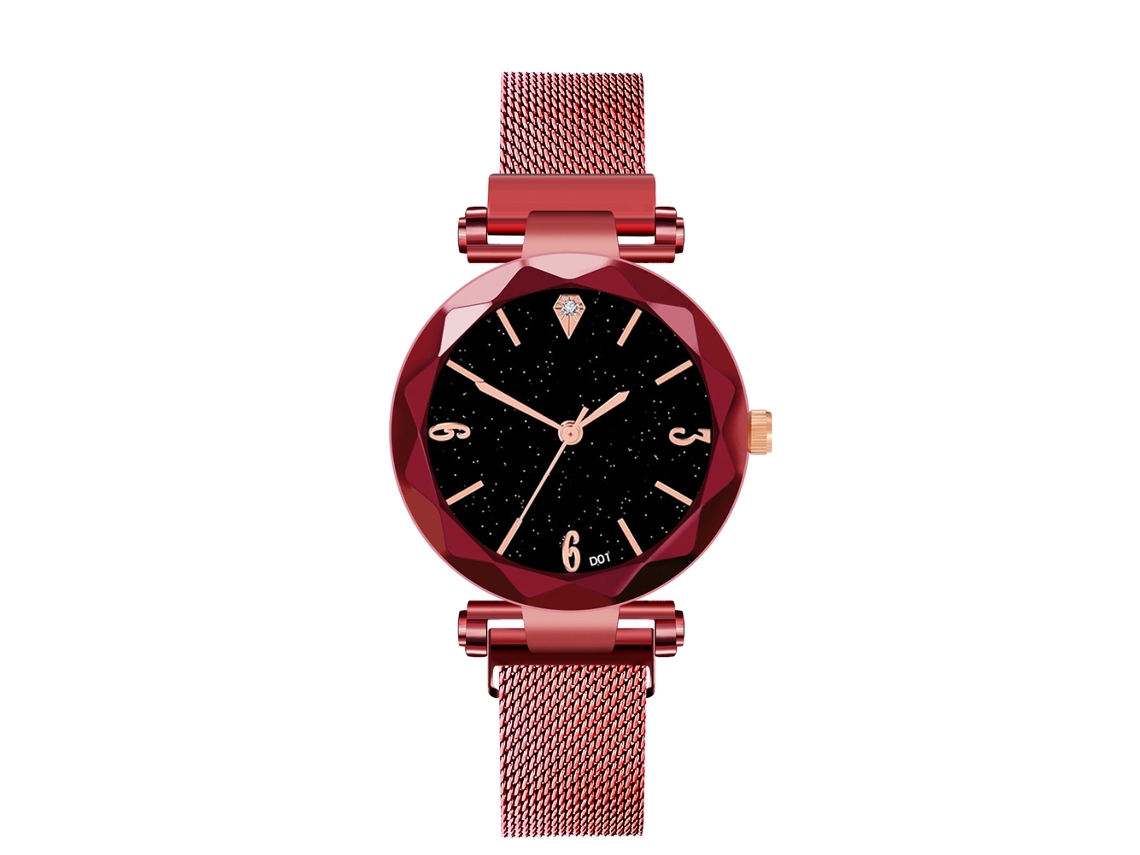 Relógio de pulso masculino Zhoulianfa com mecanismo de quartzo e pulseira de malha, estilo casual e profissional (vermelho)
