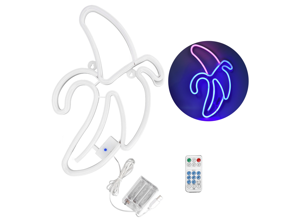 Rebe-luz De Neón Led Multicolor Platano Com Cabeça Rosa Claro E Pele Azul Para Decoração De Parede Em Restaurantes Familiares E Festas