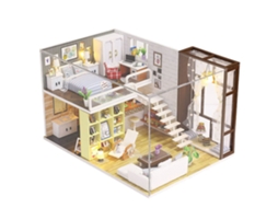 Casa de Bonecas Miniatura com Móveis e Luzes Led