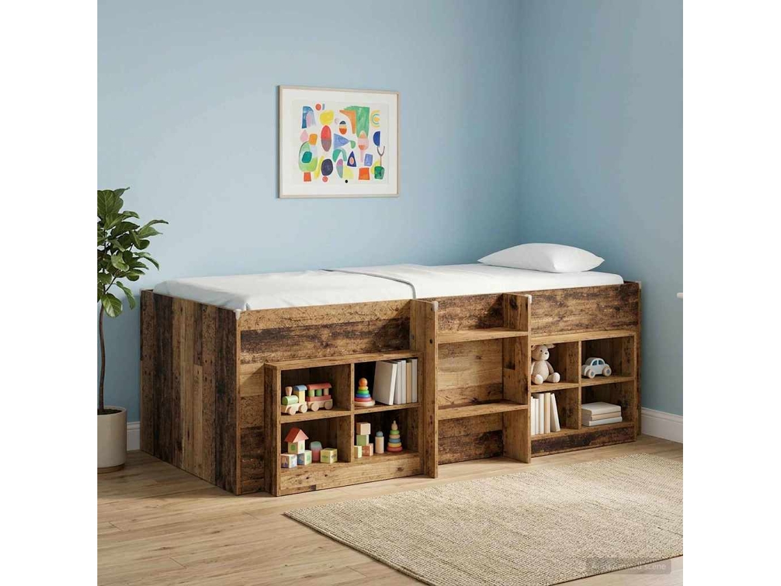 Vidaxl Cama Alta Para Crianças Madeira Antiga 90 X 200 Cm