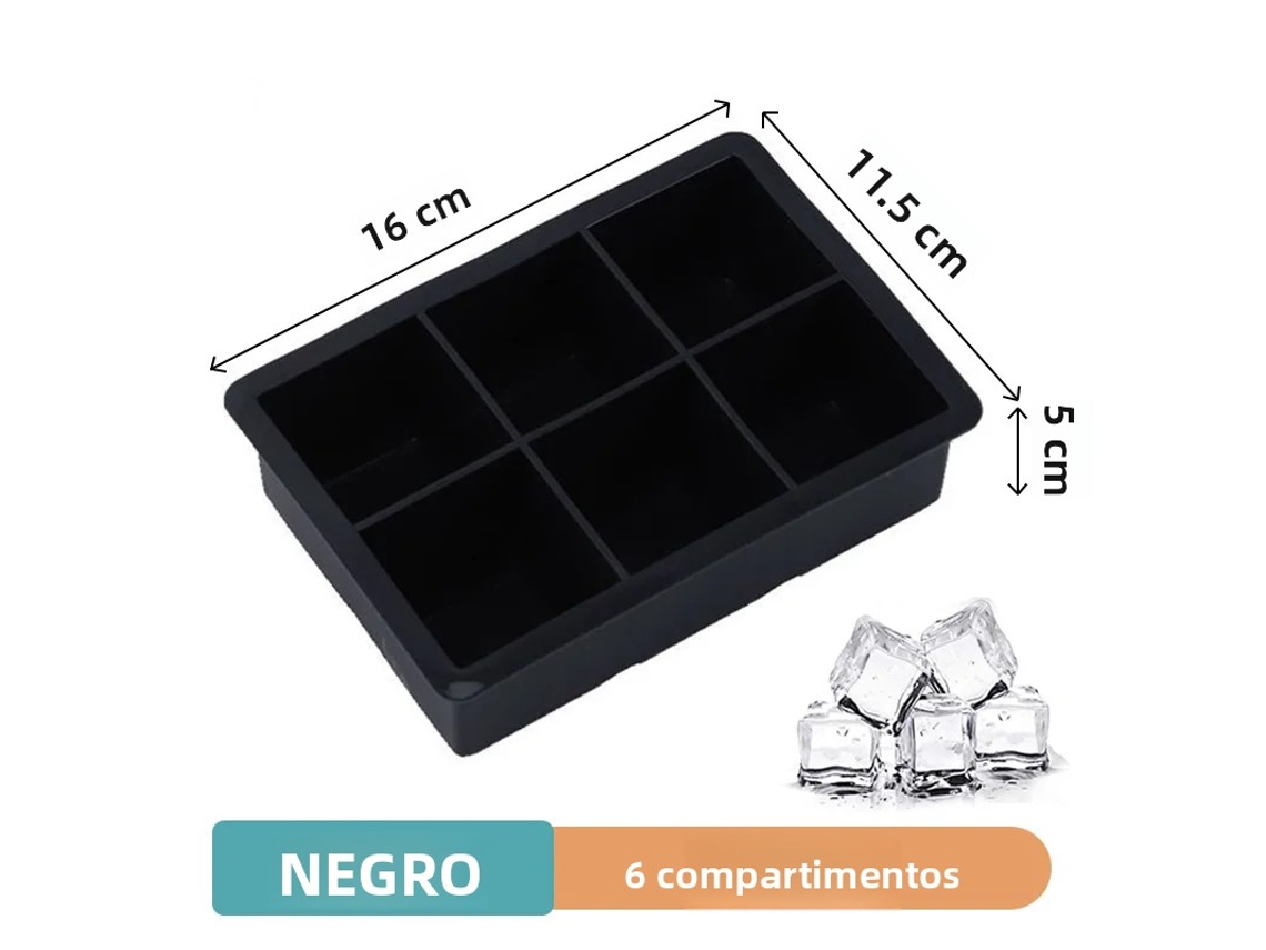 Forma de Gelo Grande de Silicone , Ideal para Fazer Gelo em Casa e com Design Ecológico. MDUG (preta, com 6 Compartimentos)