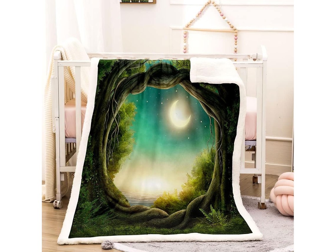 Manta com Estampa de Lua Cheia e Ce em Microfibra 80x150cm