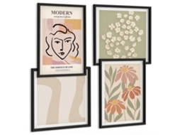 Composição De Quadros Na Parede Decorações Abstratas Pintadas Moldura Preta Quadros Para A Sala De Estar Espelharte (conjunto De 4 Imagens)