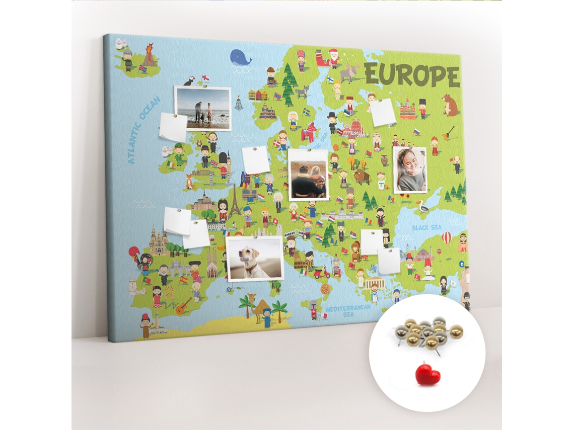 Quadro De Cortiça Mapa-múndi Com Bandeiras Para O Corredor Espelharte (140x100 Cm)