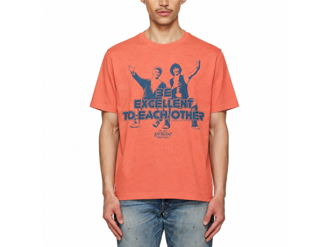 Rockinstone Bill And Ted Excellent Heather Bright Orange Adult T-shirt Size:xl