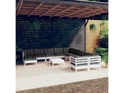 12 Pcs Conjunto Lounge De Jardim C/ Almofadões Pinho Branco Dkd Home Decor