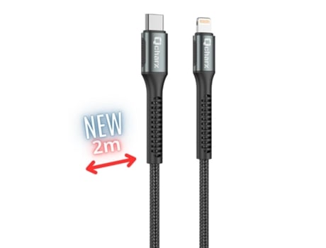 Cabo Qcharx Praga Tipo Lightning QCHAX Alumínio Textura Macia Preto