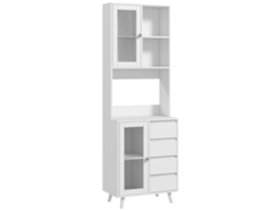 Despensa de cozinha com 2 portas de vidro, compartimentos, 4 gavetas e prateleiras ajustáveis 60x35x180 Cm branco S/MARCA