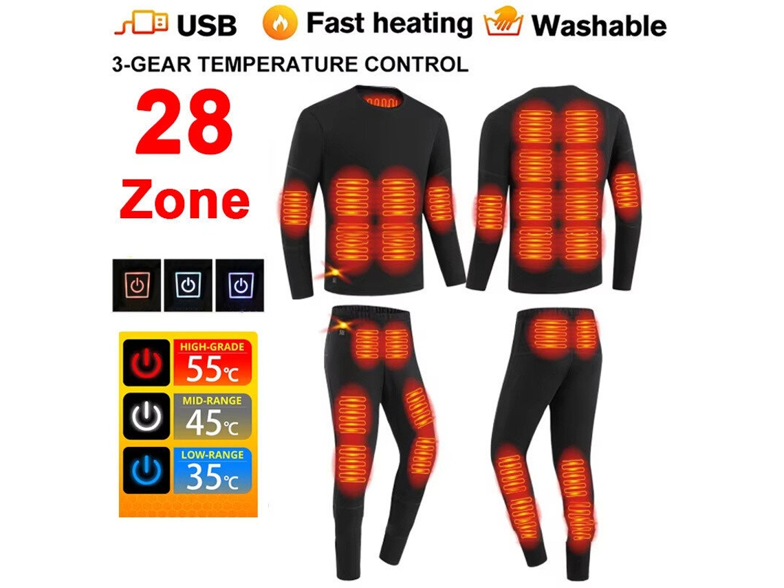 Ltengoo Hd-28 Conjunto Calça Blusa Aquecidas 28 Áreas Proteção Térmica Corpo Todo Usb Manga Comprida Atividades Ar Livre Inverno