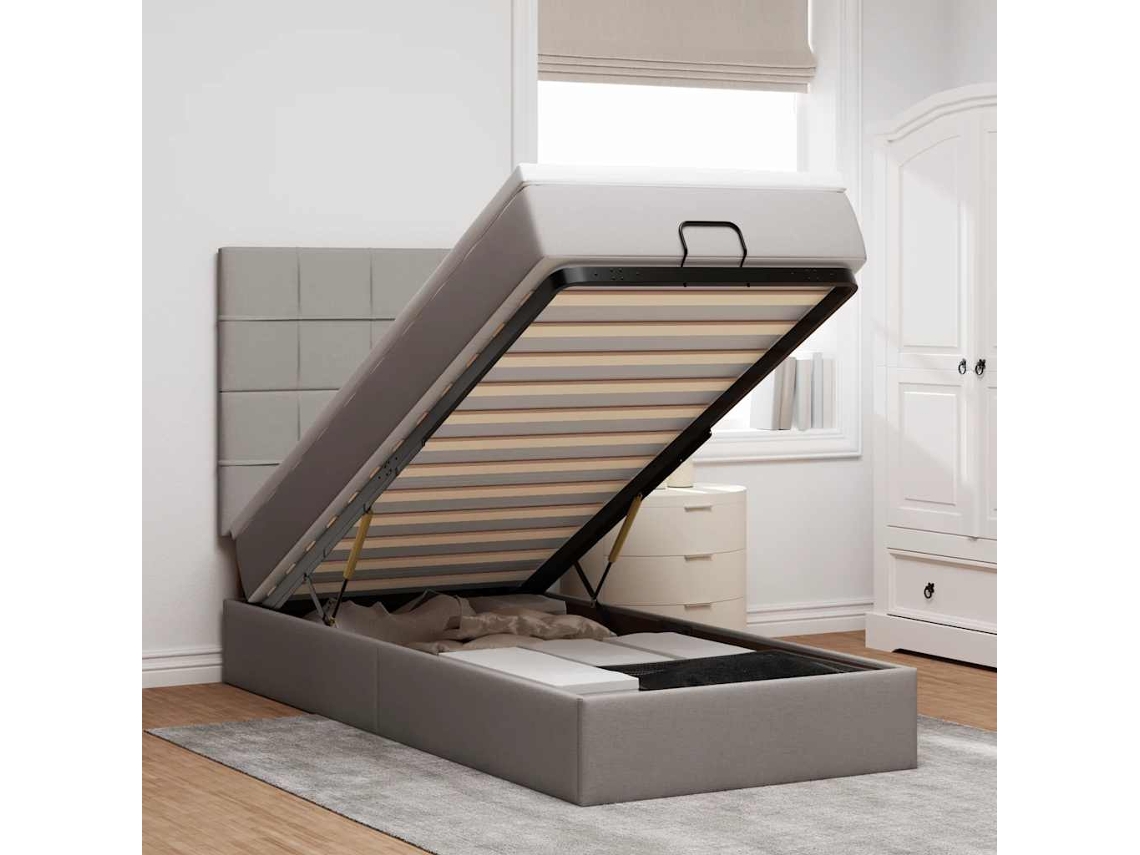 Vidaxl Cama Otomana Com Colchão 90x200 Cm Tecido Cinza