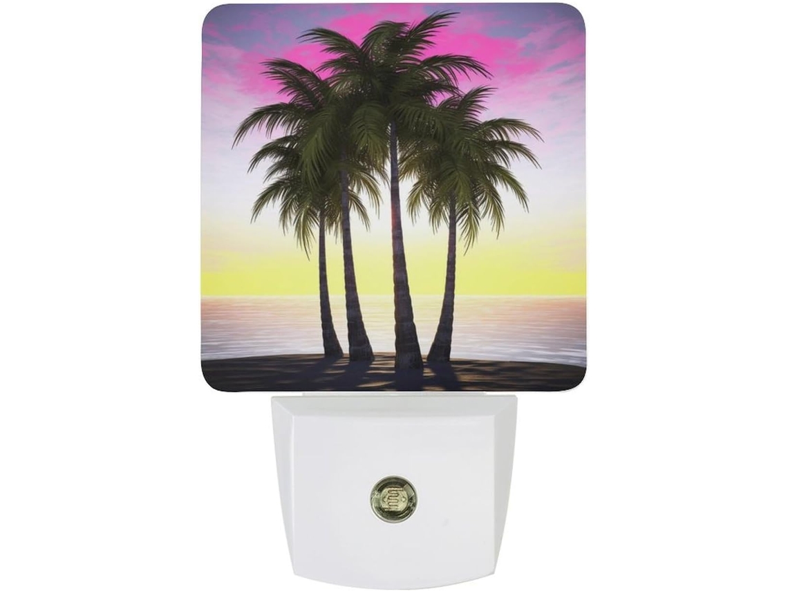 Luminária De Parede Com Plugue, Design De Palmeira Tropical, Dusk Sensor, Led Light Branco Quente, Lâmpada De Baixo