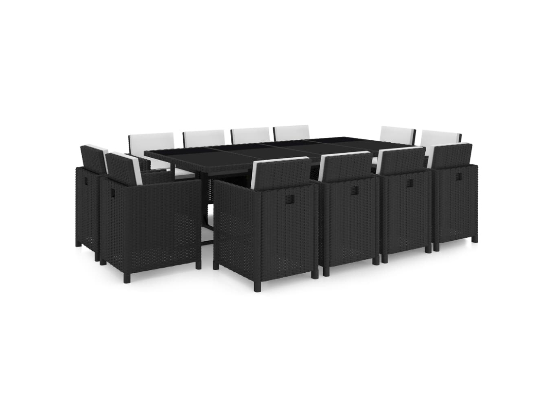 Vidaxl 13 Pcs Conjunto Jantar Exterior Com Almofadões Vime Pe Preto