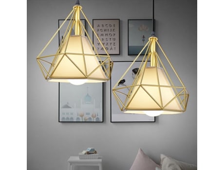 Kit De 2 Lustres Suspensos Em Forma De Diamante, E27, Amarelo, Para Quarto