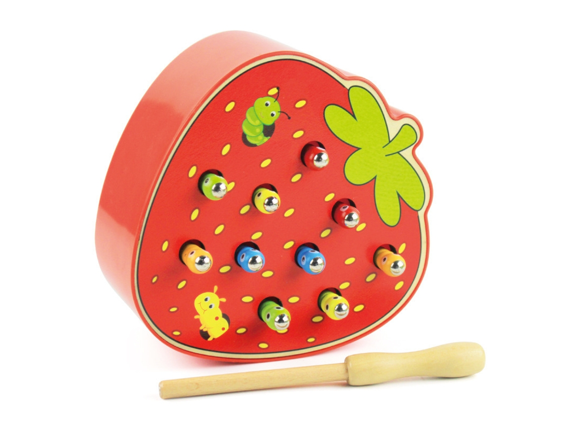 Jogo Magnético de Apanhar Minhocas, Brinquedo Educativo em Madeira para Crianças Pequenas CZHHMART (morango)