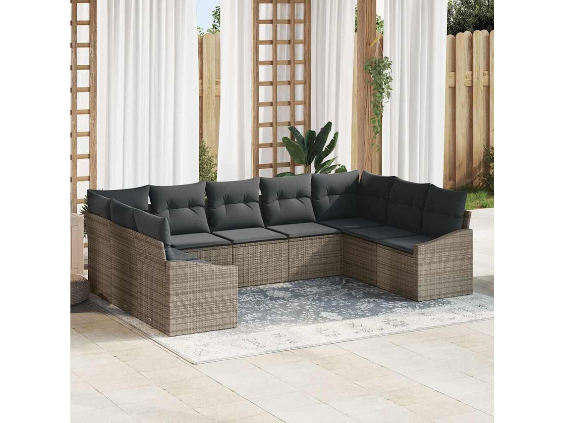 Vidaxl Conjunto De Sofás 9 Unid. Cinzeto Vime Pe