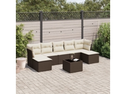Vidaxl 8 Pcs Conjunto Sofás De Jardim C/ Almofadões Vime Pe Castanho