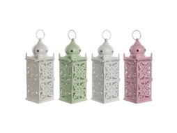 Lanterna Home Esprit Branco Verde Rosa Ferro Oriental 10 x 10 x 30 cm (4 Unidades)