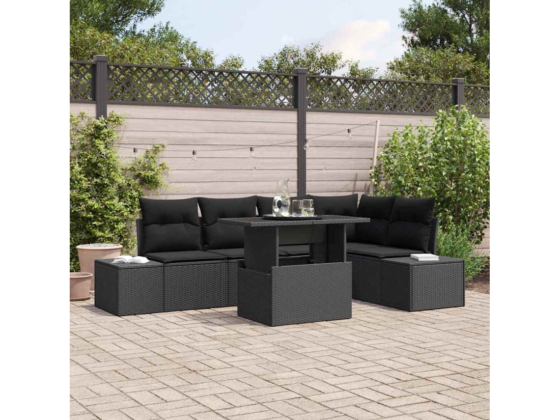 Vidaxl Conjunto De Sofá De Jardim 6 Unid. Preto Vime Pe