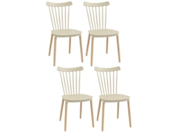 Conjunto de 4 Cadeiras Pp e Madeira de Faia Cor Bege e Madeira 43x52,5x83cm Homcom