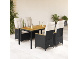 Vidaxl 5 Pcs Conjunto De Jantar P/ Jardim C/ Almofadões Vime Pe Preto