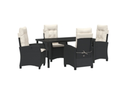 Conjunto 5 De Jantar De Vidaxl Com Almofadas Vime Pe Preto