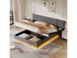 Cama Baú Hidráulica Casal Veyrixan 160x200 Cm Cinzento, Com Led, Usb E Arrumação – Design Moderno E Silencioso