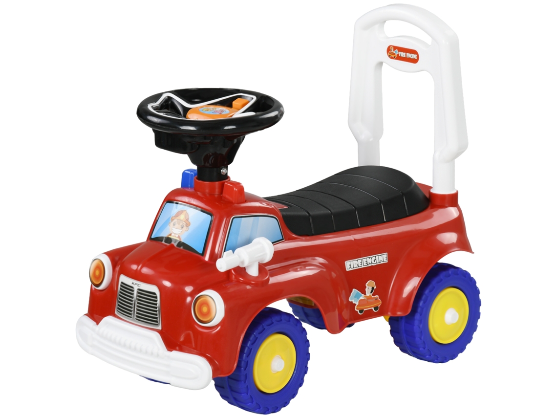 Carro Andador Para Crianças Com Desenho De Camião De Bombeiros 3 Luzes Música E Compartimento De Arrumação 49x24x42 Cm Vermelho