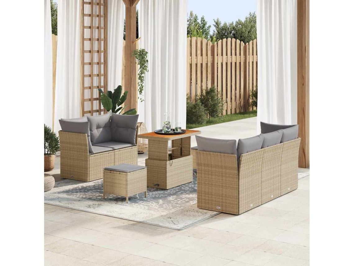 Vidaxl Conjunto De Sofá De Jardim 8 Pcs Bege Vime Pe