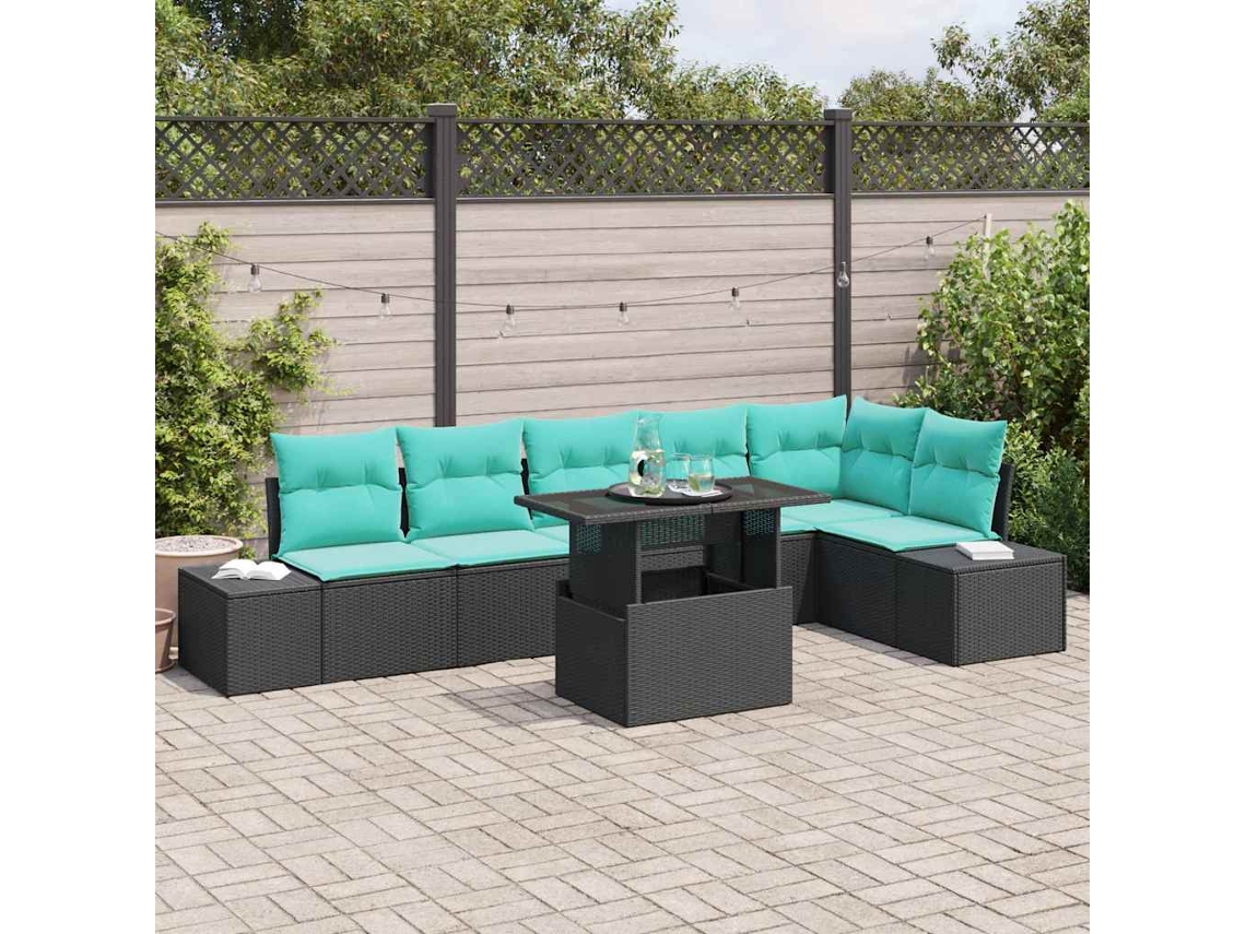 Vidaxl Conjunto De Sofá De Jardim 7 Unid. Preto Vime Pe