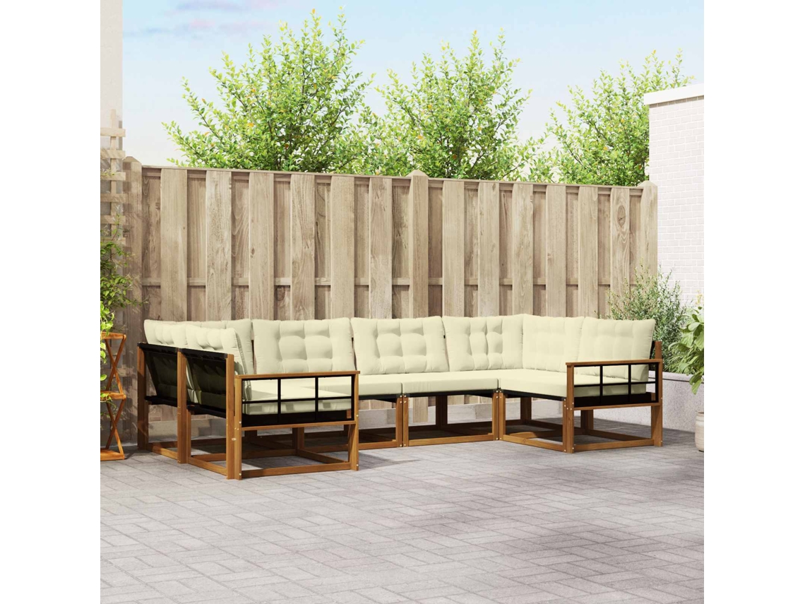Vidaxl Conjunto De Sofás Para Exterior 6 Pcs Natural E Creme