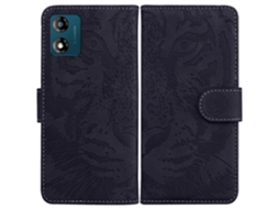 Capa De Couro Flip Com Estampa De Tigre Para Motorola Moto E13