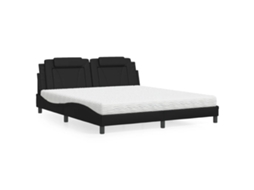 Cama Com Colchão 180x200 Cm Couro Artificial Preto