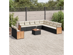 Vidaxl 12 Pcs Conjunto De Sofás De Jardim C/ Almofadões Vime Pe Preto