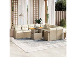 Vidaxl 10 Pcs Conjunto De Sofás P/ Jardim Com Almofadões Vime Pe Bege