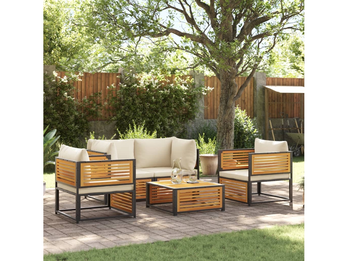 Pcs Conjunto De Sofás De Jardim Com Almofadões Acácia Maciça Dkd Home Decor