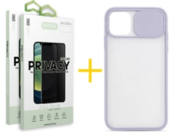 Kit Capa + Película 2X Anti-Spy iPhone 12 Pro Max Accetel Protection Cámara Lilás