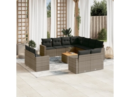 Vidaxl 12 Pcs Conjunto De Sofás Jardim C/ Almofadões Vime Pe Cinzento